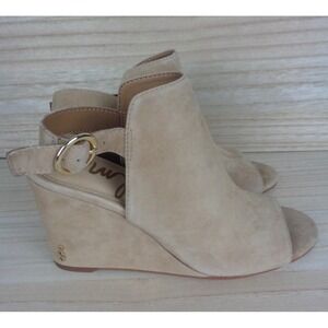 Sam Edelman Warick Peep‎ Toe Booties Size 6 Tan Suede Ankle Strap Wedge